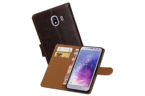 BAOHU Zakelijke Book Case Telefoonhoesje Geschikt voor de Samsung Galaxy J4 - Portemonnee Hoesje - Pasjeshouder Wallet Case - Mocca