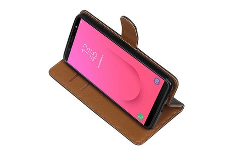 BAOHU Zakelijke Book Case Telefoonhoesje Geschikt voor de Samsung Galaxy J8 - Portemonnee Hoesje - Pasjeshouder Wallet Case - Zwart