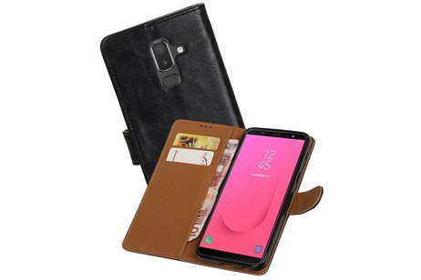BAOHU Zakelijke Book Case Telefoonhoesje Geschikt voor de Samsung Galaxy J8 - Portemonnee Hoesje - Pasjeshouder Wallet Case - Zwart