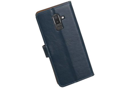 BAOHU Zakelijke Book Case Telefoonhoesje Geschikt voor de Samsung Galaxy J8 - Portemonnee Hoesje - Pasjeshouder Wallet Case - Blauw
