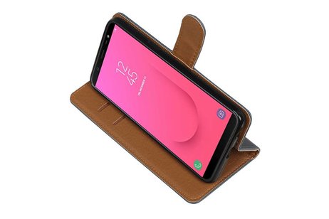 BAOHU Zakelijke Book Case Telefoonhoesje Geschikt voor de Samsung Galaxy J8 - Portemonnee Hoesje - Pasjeshouder Wallet Case - Blauw