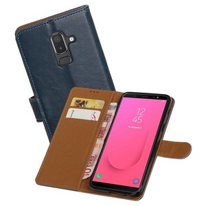 BAOHU Zakelijke Book Case Telefoonhoesje Geschikt voor de Samsung Galaxy J8 - Portemonnee Hoesje - Pasjeshouder Wallet Case - Blauw
