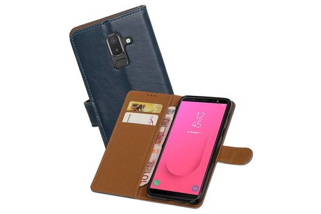 BAOHU Zakelijke Book Case Telefoonhoesje Geschikt voor de Samsung Galaxy J8 - Portemonnee Hoesje - Pasjeshouder Wallet Case - Blauw