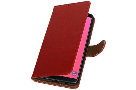 BAOHU Zakelijke Book Case Telefoonhoesje Geschikt voor de Samsung Galaxy J8 - Portemonnee Hoesje - Pasjeshouder Wallet Case - Rood