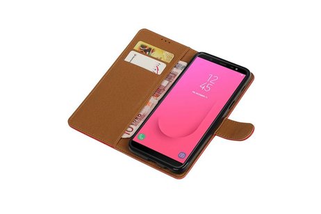 BAOHU Zakelijke Book Case Telefoonhoesje Geschikt voor de Samsung Galaxy J8 - Portemonnee Hoesje - Pasjeshouder Wallet Case - Rood