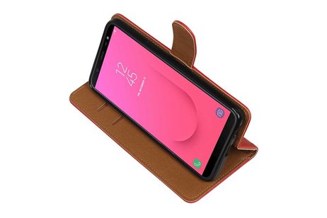 BAOHU Zakelijke Book Case Telefoonhoesje Geschikt voor de Samsung Galaxy J8 - Portemonnee Hoesje - Pasjeshouder Wallet Case - Rood