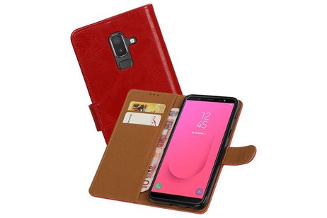 BAOHU Zakelijke Book Case Telefoonhoesje Geschikt voor de Samsung Galaxy J8 - Portemonnee Hoesje - Pasjeshouder Wallet Case - Rood