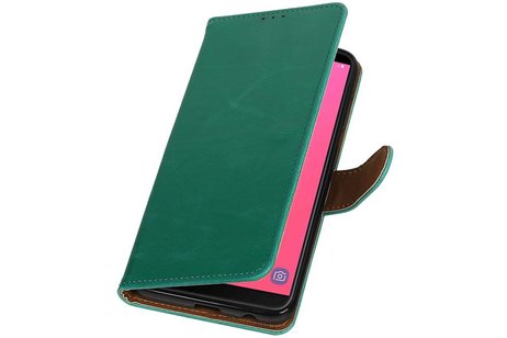 BAOHU Zakelijke Book Case Telefoonhoesje Geschikt voor de Samsung Galaxy J8 - Portemonnee Hoesje - Pasjeshouder Wallet Case - Groen
