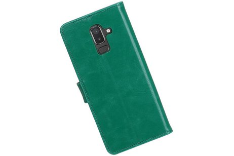 BAOHU Zakelijke Book Case Telefoonhoesje Geschikt voor de Samsung Galaxy J8 - Portemonnee Hoesje - Pasjeshouder Wallet Case - Groen