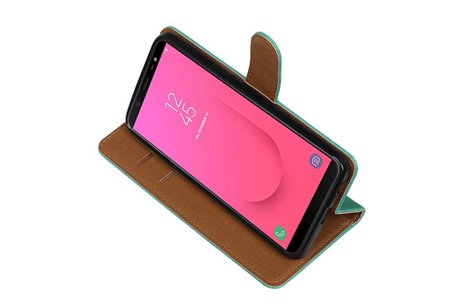 BAOHU Zakelijke Book Case Telefoonhoesje Geschikt voor de Samsung Galaxy J8 - Portemonnee Hoesje - Pasjeshouder Wallet Case - Groen
