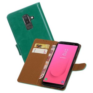 BAOHU Zakelijke Book Case Telefoonhoesje Geschikt voor de Samsung Galaxy J8 - Portemonnee Hoesje - Pasjeshouder Wallet Case - Groen