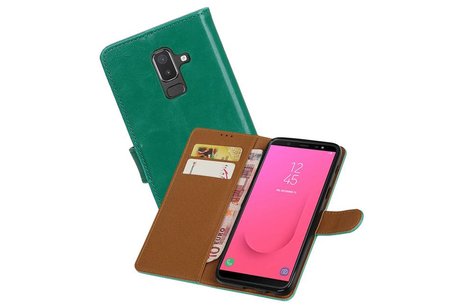 BAOHU Zakelijke Book Case Telefoonhoesje Geschikt voor de Samsung Galaxy J8 - Portemonnee Hoesje - Pasjeshouder Wallet Case - Groen
