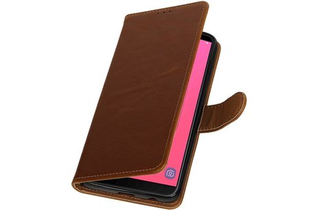 BAOHU Zakelijke Book Case Telefoonhoesje Geschikt voor de Samsung Galaxy J8 - Portemonnee Hoesje - Pasjeshouder Wallet Case - Bruin