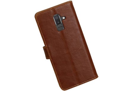 BAOHU Zakelijke Book Case Telefoonhoesje Geschikt voor de Samsung Galaxy J8 - Portemonnee Hoesje - Pasjeshouder Wallet Case - Bruin