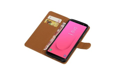 BAOHU Zakelijke Book Case Telefoonhoesje Geschikt voor de Samsung Galaxy J8 - Portemonnee Hoesje - Pasjeshouder Wallet Case - Bruin