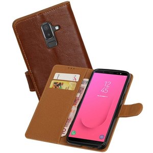BAOHU Zakelijke Book Case Telefoonhoesje Geschikt voor de Samsung Galaxy J8 - Portemonnee Hoesje - Pasjeshouder Wallet Case - Bruin