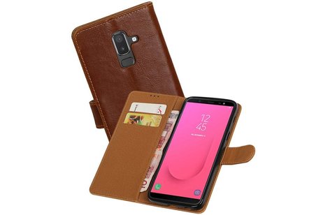 BAOHU Zakelijke Book Case Telefoonhoesje Geschikt voor de Samsung Galaxy J8 - Portemonnee Hoesje - Pasjeshouder Wallet Case - Bruin