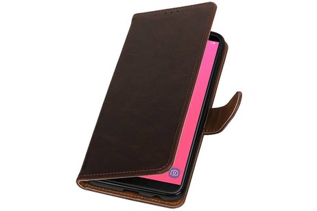 BAOHU Zakelijke Book Case Telefoonhoesje Geschikt voor de Samsung Galaxy J8 - Portemonnee Hoesje - Pasjeshouder Wallet Case - Mocca