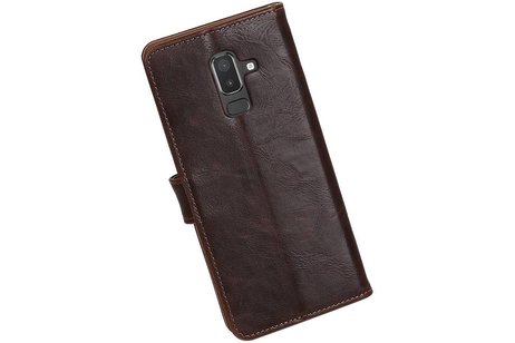 BAOHU Zakelijke Book Case Telefoonhoesje Geschikt voor de Samsung Galaxy J8 - Portemonnee Hoesje - Pasjeshouder Wallet Case - Mocca