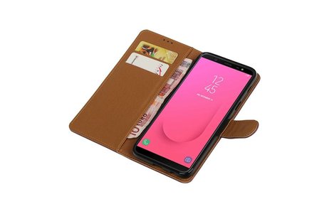 BAOHU Zakelijke Book Case Telefoonhoesje Geschikt voor de Samsung Galaxy J8 - Portemonnee Hoesje - Pasjeshouder Wallet Case - Mocca
