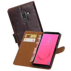 BAOHU Zakelijke Book Case Telefoonhoesje Geschikt voor de Samsung Galaxy J8 - Portemonnee Hoesje - Pasjeshouder Wallet Case - Mocca