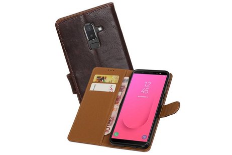 BAOHU Zakelijke Book Case Telefoonhoesje Geschikt voor de Samsung Galaxy J8 - Portemonnee Hoesje - Pasjeshouder Wallet Case - Mocca