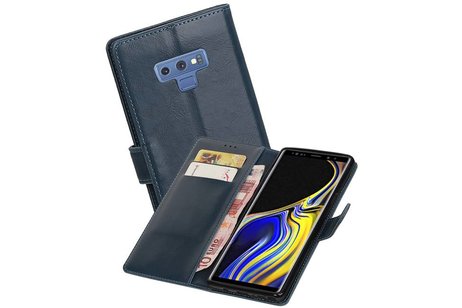 BAOHU Zakelijke Book Case Telefoonhoesje Geschikt voor de Samsung Galaxy Note 9 - Portemonnee Hoesje - Pasjeshouder Wallet Case - Blauw