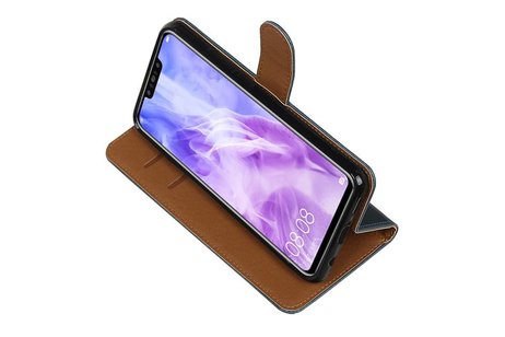BAOHU Zakelijke Book Case Telefoonhoesje Geschikt voor de Huawei Nova 3 - Portemonnee Hoesje - Pasjeshouder Wallet Case - Blauw