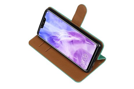 BAOHU Zakelijke Book Case Telefoonhoesje Geschikt voor de Huawei Nova 3 - Portemonnee Hoesje - Pasjeshouder Wallet Case - Groen