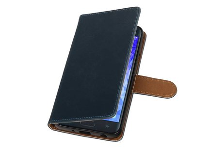 BAOHU Zakelijke Book Case Telefoonhoesje Geschikt voor de Samsung Galaxy J7 (2018) - Portemonnee Hoesje - Pasjeshouder Wallet Case - Blauw
