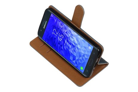 BAOHU Zakelijke Book Case Telefoonhoesje Geschikt voor de Samsung Galaxy J7 (2018) - Portemonnee Hoesje - Pasjeshouder Wallet Case - Blauw