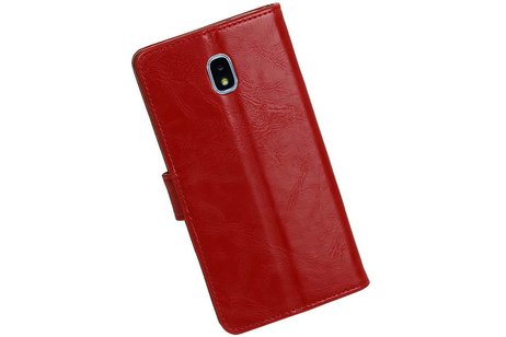 BAOHU Zakelijke Book Case Telefoonhoesje Geschikt voor de Samsung Galaxy J7 (2018) - Portemonnee Hoesje - Pasjeshouder Wallet Case - Rood