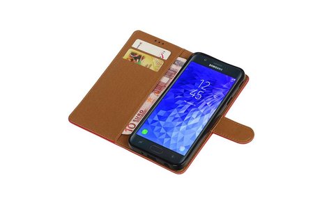BAOHU Zakelijke Book Case Telefoonhoesje Geschikt voor de Samsung Galaxy J7 (2018) - Portemonnee Hoesje - Pasjeshouder Wallet Case - Rood