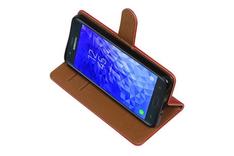 BAOHU Zakelijke Book Case Telefoonhoesje Geschikt voor de Samsung Galaxy J7 (2018) - Portemonnee Hoesje - Pasjeshouder Wallet Case - Rood