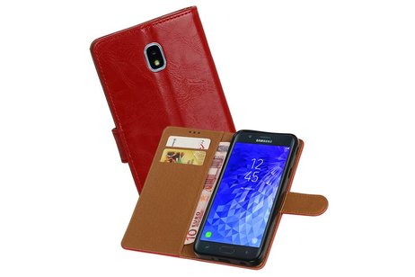 BAOHU Zakelijke Book Case Telefoonhoesje Geschikt voor de Samsung Galaxy J7 (2018) - Portemonnee Hoesje - Pasjeshouder Wallet Case - Rood