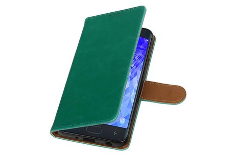 BAOHU Zakelijke Book Case Telefoonhoesje Geschikt voor de Samsung Galaxy J7 (2018) - Portemonnee Hoesje - Pasjeshouder Wallet Case - Groen