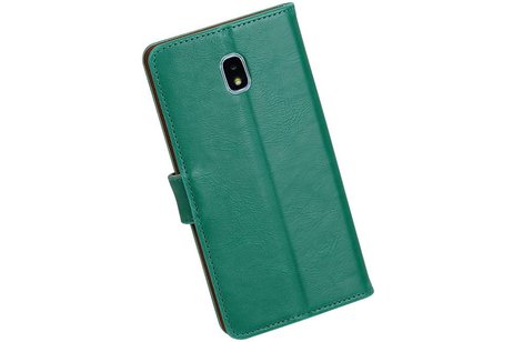 BAOHU Zakelijke Book Case Telefoonhoesje Geschikt voor de Samsung Galaxy J7 (2018) - Portemonnee Hoesje - Pasjeshouder Wallet Case - Groen