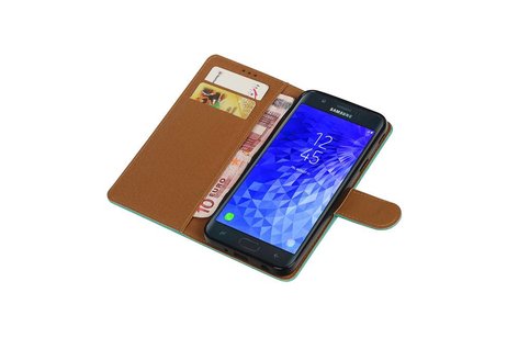 BAOHU Zakelijke Book Case Telefoonhoesje Geschikt voor de Samsung Galaxy J7 (2018) - Portemonnee Hoesje - Pasjeshouder Wallet Case - Groen