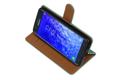 BAOHU Zakelijke Book Case Telefoonhoesje Geschikt voor de Samsung Galaxy J7 (2018) - Portemonnee Hoesje - Pasjeshouder Wallet Case - Groen