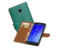 BAOHU Zakelijke Book Case Telefoonhoesje Geschikt voor de Samsung Galaxy J7 (2018) - Portemonnee Hoesje - Pasjeshouder Wallet Case - Groen