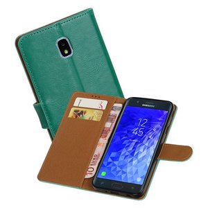 BAOHU Zakelijke Book Case Telefoonhoesje Geschikt voor de Samsung Galaxy J7 (2018) - Portemonnee Hoesje - Pasjeshouder Wallet Case - Groen