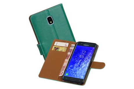 BAOHU Zakelijke Book Case Telefoonhoesje Geschikt voor de Samsung Galaxy J7 (2018) - Portemonnee Hoesje - Pasjeshouder Wallet Case - Groen