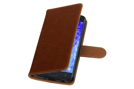 BAOHU Zakelijke Book Case Telefoonhoesje Geschikt voor de Samsung Galaxy J7 (2018) - Portemonnee Hoesje - Pasjeshouder Wallet Case - Bruin