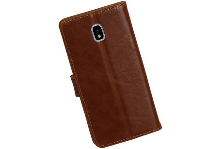 BAOHU Zakelijke Book Case Telefoonhoesje Geschikt voor de Samsung Galaxy J7 (2018) - Portemonnee Hoesje - Pasjeshouder Wallet Case - Bruin