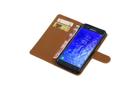 BAOHU Zakelijke Book Case Telefoonhoesje Geschikt voor de Samsung Galaxy J7 (2018) - Portemonnee Hoesje - Pasjeshouder Wallet Case - Bruin