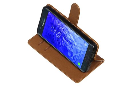 BAOHU Zakelijke Book Case Telefoonhoesje Geschikt voor de Samsung Galaxy J7 (2018) - Portemonnee Hoesje - Pasjeshouder Wallet Case - Bruin