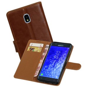 BAOHU Zakelijke Book Case Telefoonhoesje Geschikt voor de Samsung Galaxy J7 (2018) - Portemonnee Hoesje - Pasjeshouder Wallet Case - Bruin