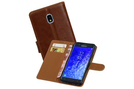 BAOHU Zakelijke Book Case Telefoonhoesje Geschikt voor de Samsung Galaxy J7 (2018) - Portemonnee Hoesje - Pasjeshouder Wallet Case - Bruin