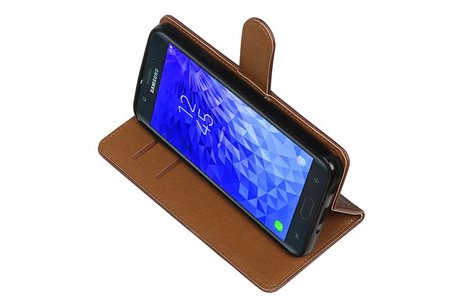 BAOHU Zakelijke Book Case Telefoonhoesje Geschikt voor de Samsung Galaxy J7 (2018) - Portemonnee Hoesje - Pasjeshouder Wallet Case - Mocca