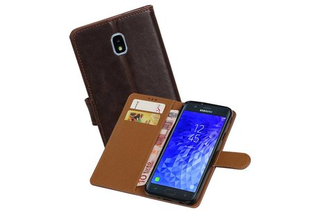 BAOHU Zakelijke Book Case Telefoonhoesje Geschikt voor de Samsung Galaxy J7 (2018) - Portemonnee Hoesje - Pasjeshouder Wallet Case - Mocca